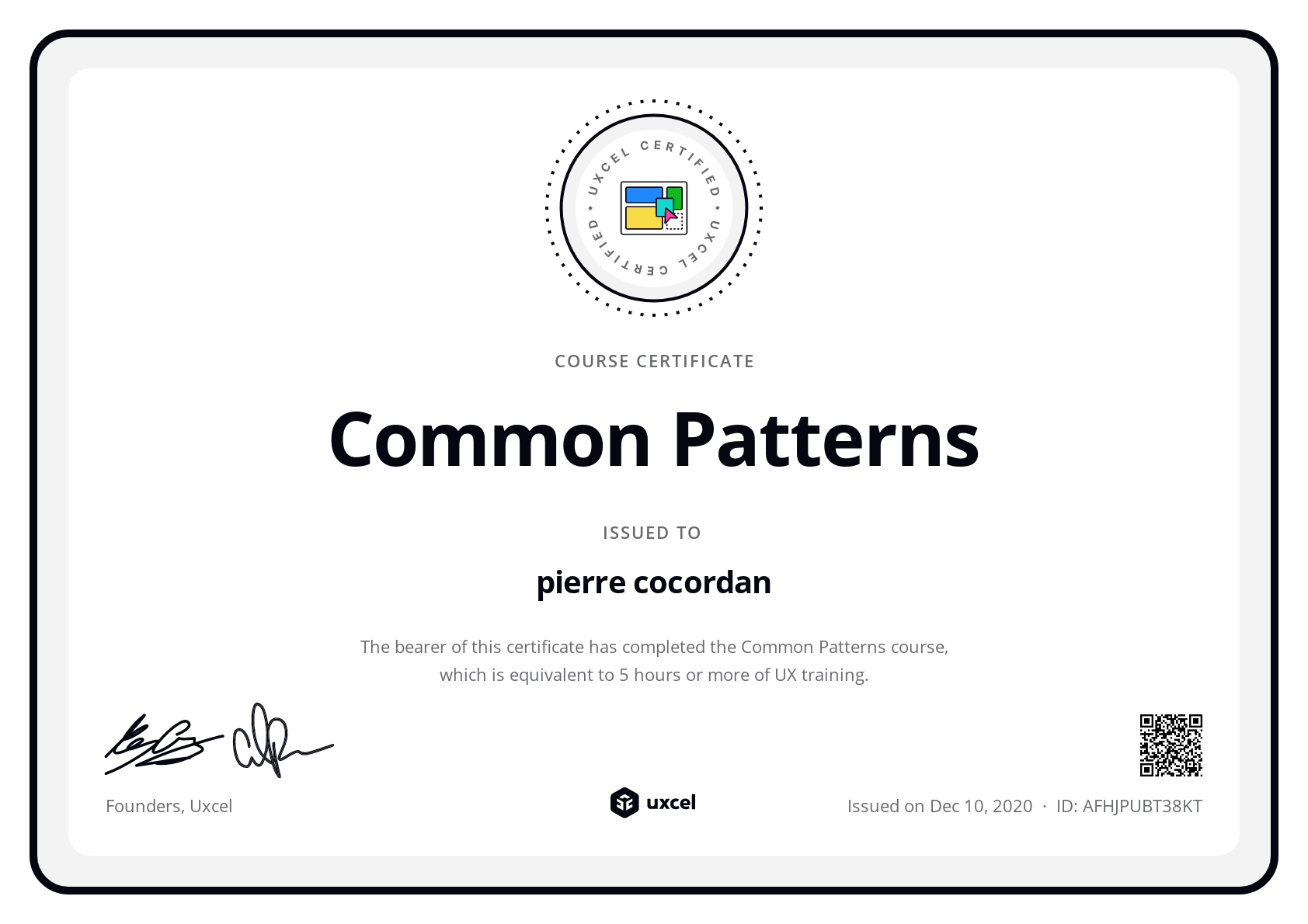 pierre cocordan's certificate